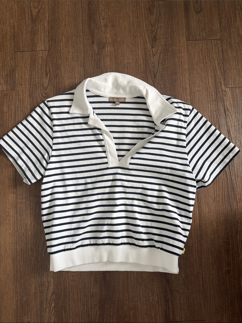 Lilla P Black and White Striped Polo Tee